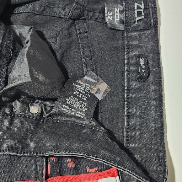 ZCL Skinny Fit Jeans – Black Denim with Red & Gray  Print – Size 32/323 - Picture 5 of 6
